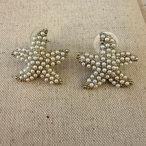 Pearl Starfish Statement Post Earrings - Gold & White